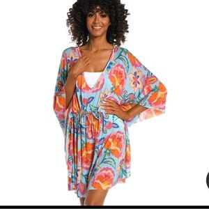 La Blanca Vibrant Floral V-Neck Kaftan Cover Up Dress